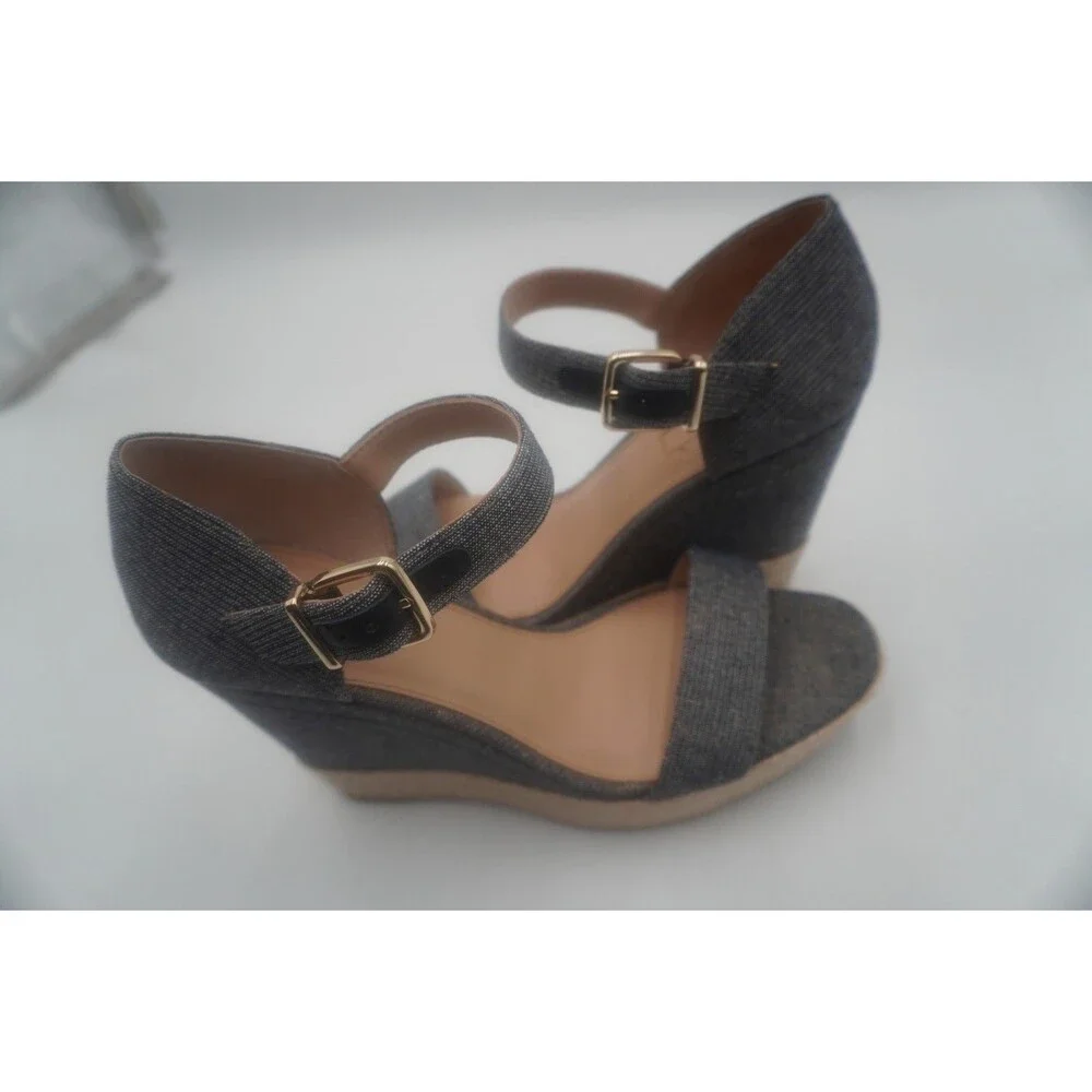 ANTONIO MELANI Lauralyn Navy Blue Gold Resort Ankle Vacation Wedge Sandals Sz 9M